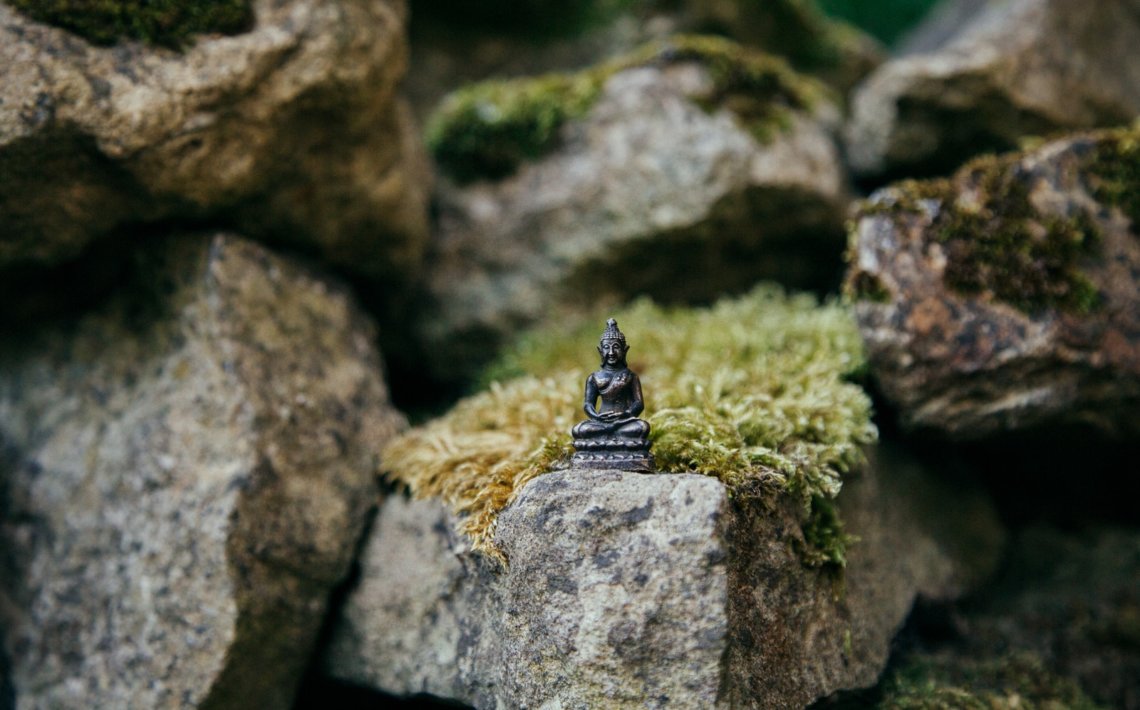brown Buddha miniature on stone
